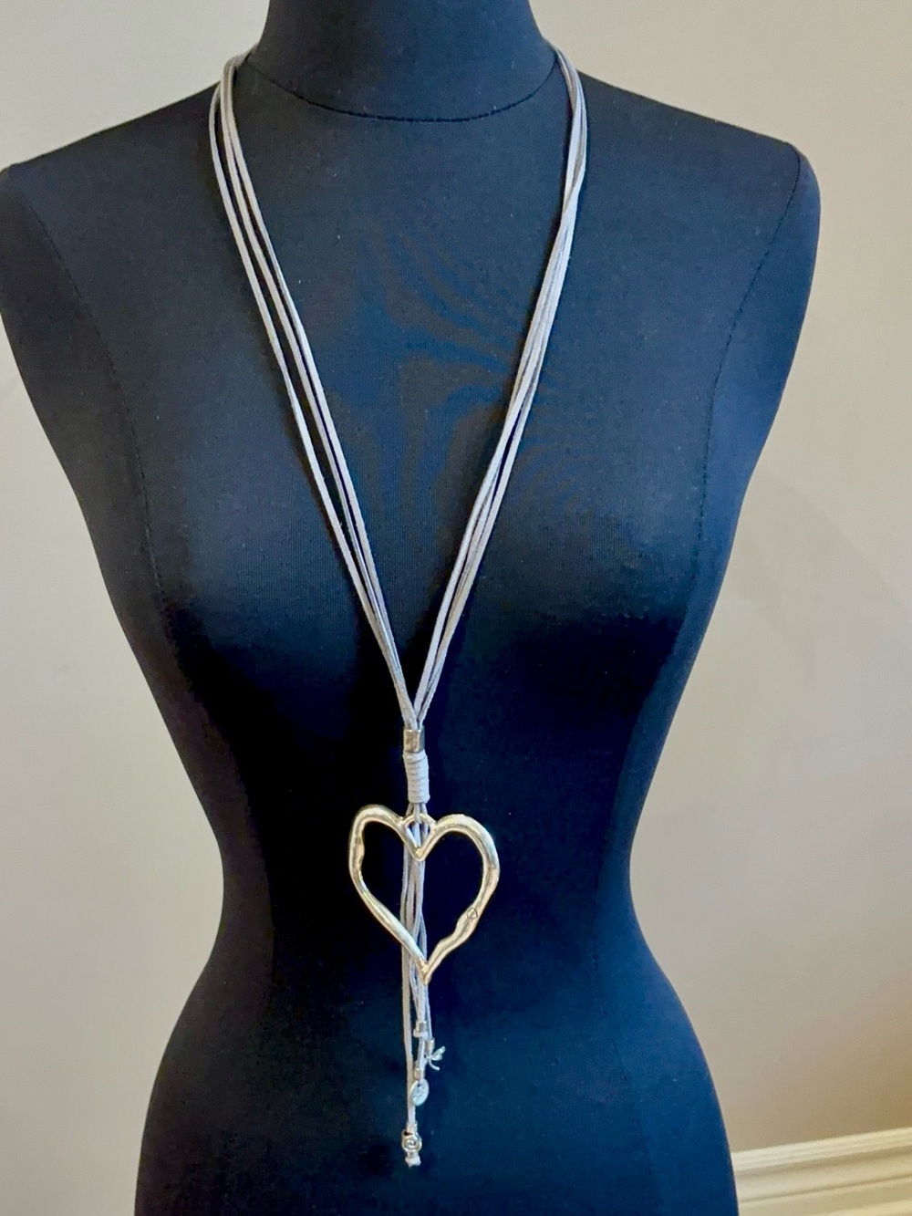 Adjustable Suede Multi-Strand Heart Pendant Necklace